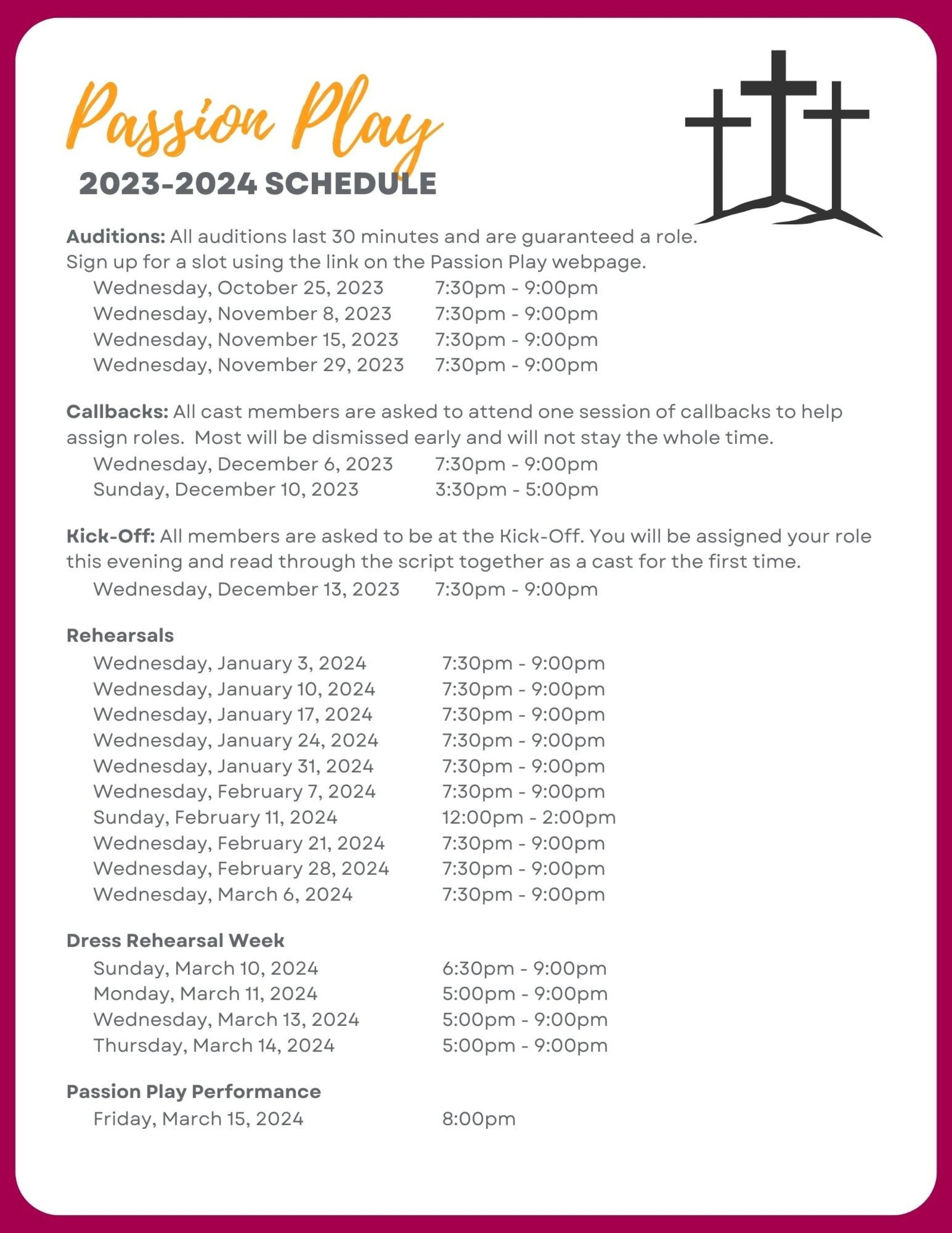 Passion Play 23-24 Schedule